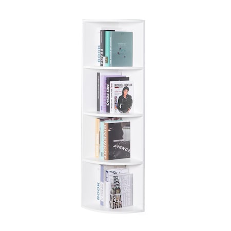 Basicwise Durable 4-Tier Wooden Corner Bookshelf, Perfect for Tiny Home, Shelves for Bedroom, Classroom, White QI003553.W